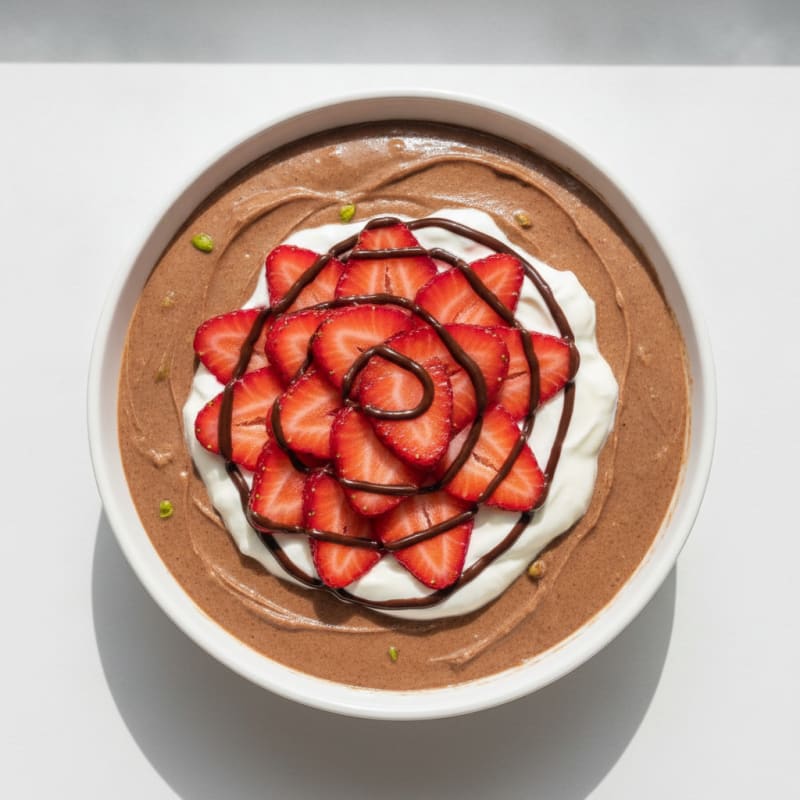 Silky Chocolate Protein Pudding with Sliced Strawberries