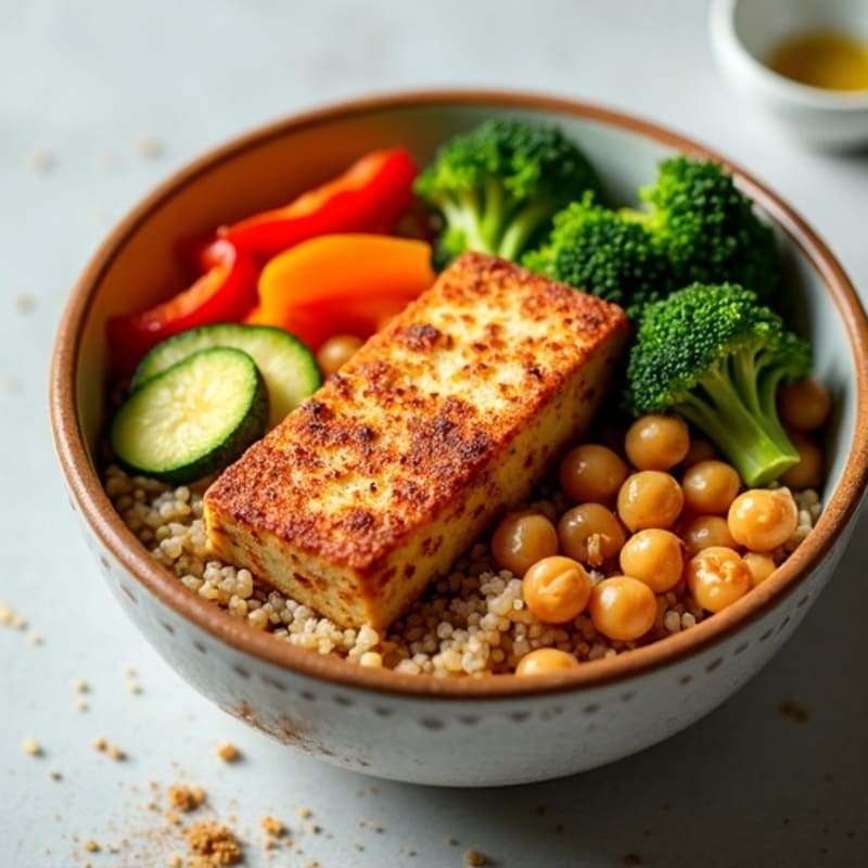 Crispy Baked Tofu with Roasted Vegetable Buddha Bowl