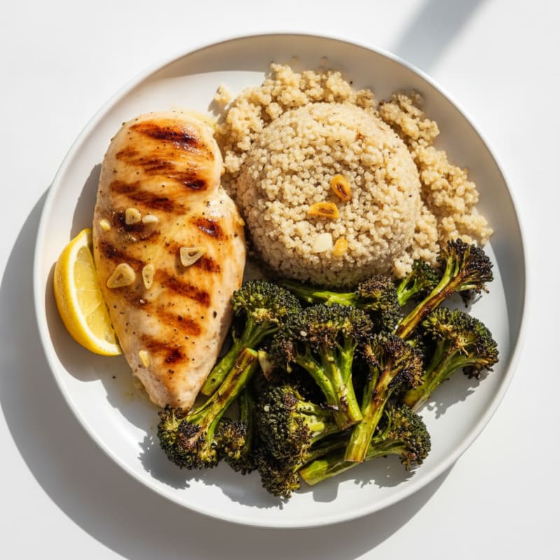 Grilled Chicken Breast with Quinoa and Roasted Broccoli
