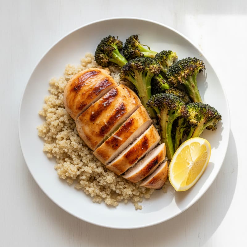 Grilled Chicken Breast with Quinoa and Roasted Broccoli