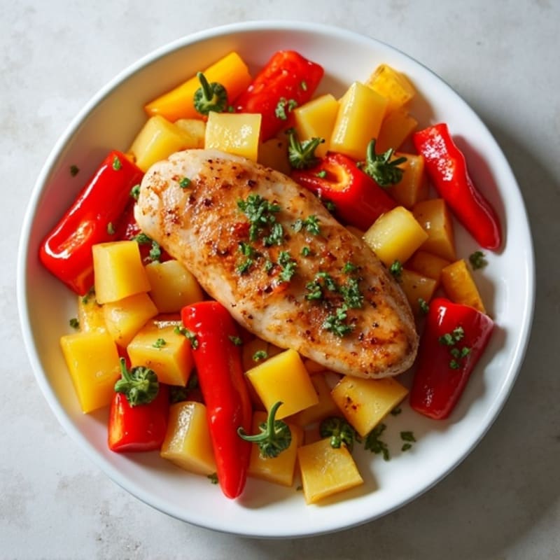Sheet Pan Sweet & Sour Chicken with Roasted Pineapple and Bell Peppers