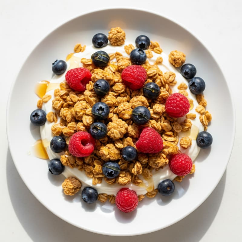 Silky Greek Yogurt Parfait with Mixed Berries and Protein Granola