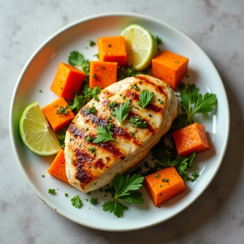 Cilantro-Lime Pan Seared Chicken with Roasted Sweet Potato