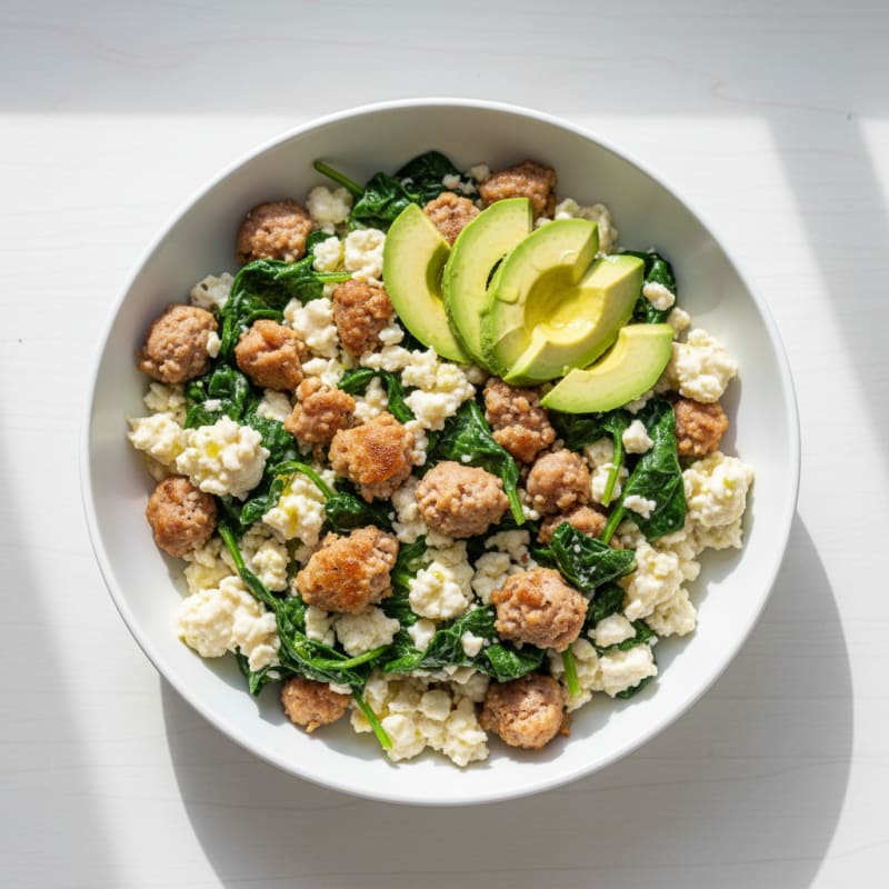 Egg White Scramble with Spinach and Turkey Sausage