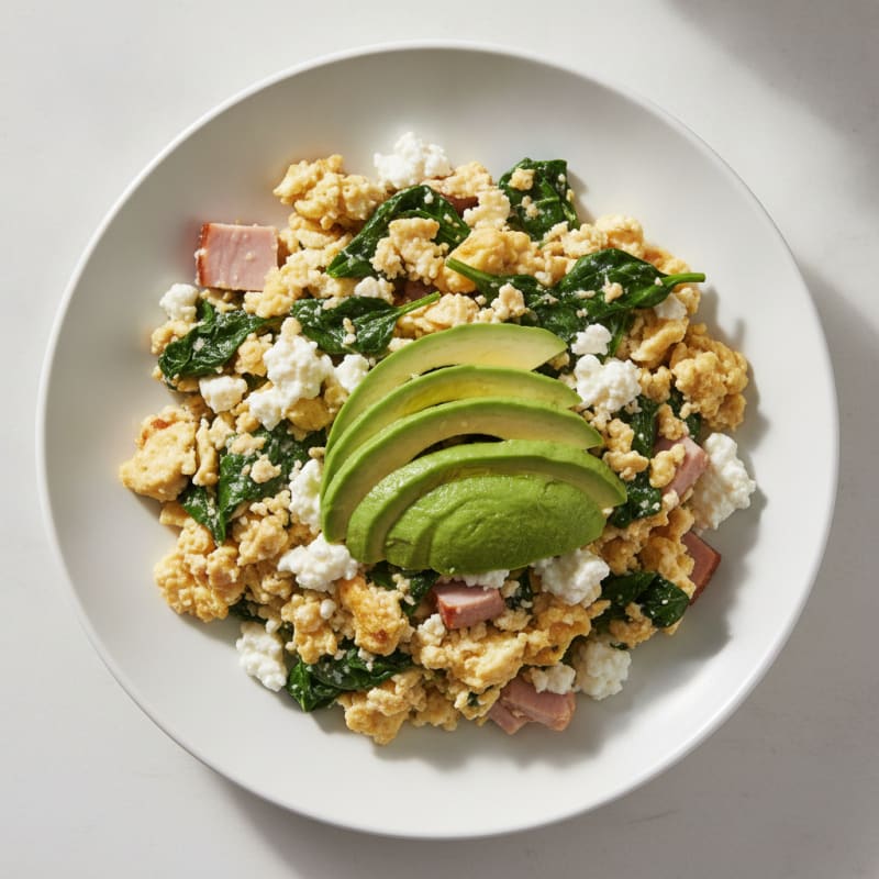 Cottage Cheese Scramble with Spinach and Smoked Turkey