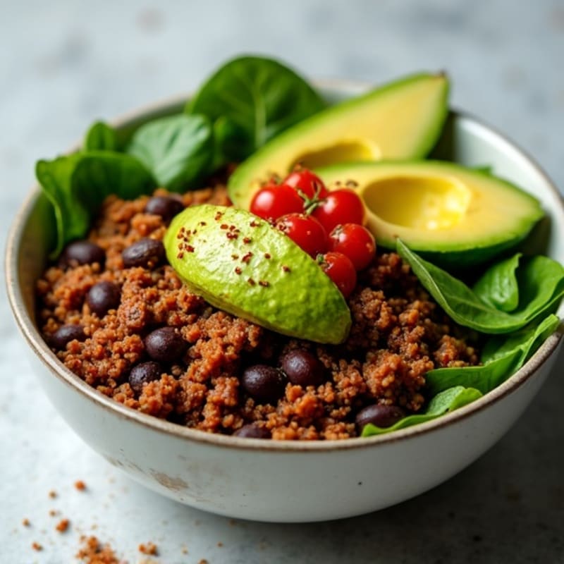 Spicy Ground Beef Taco Bowl with Fresh Greens and Creamy Avocado