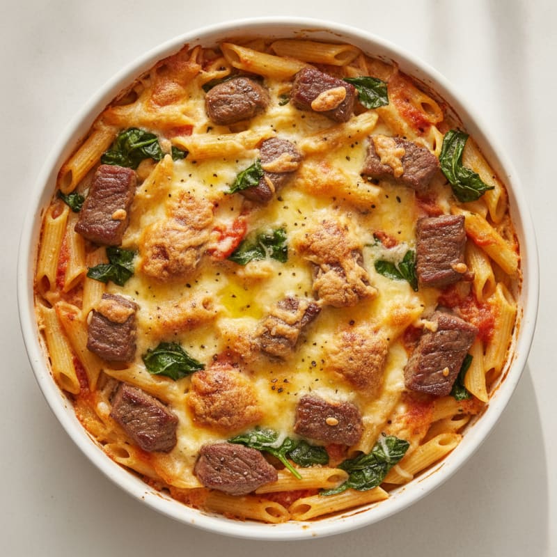 Steak and Four Cheese Pasta Bake