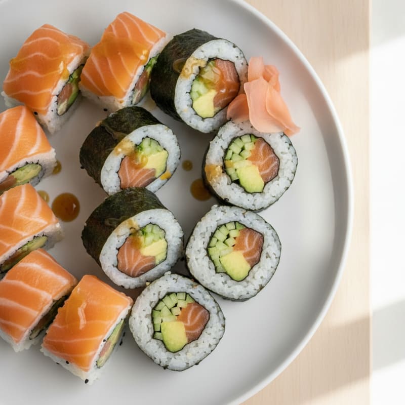 Fresh Salmon & Avocado Sushi Rolls