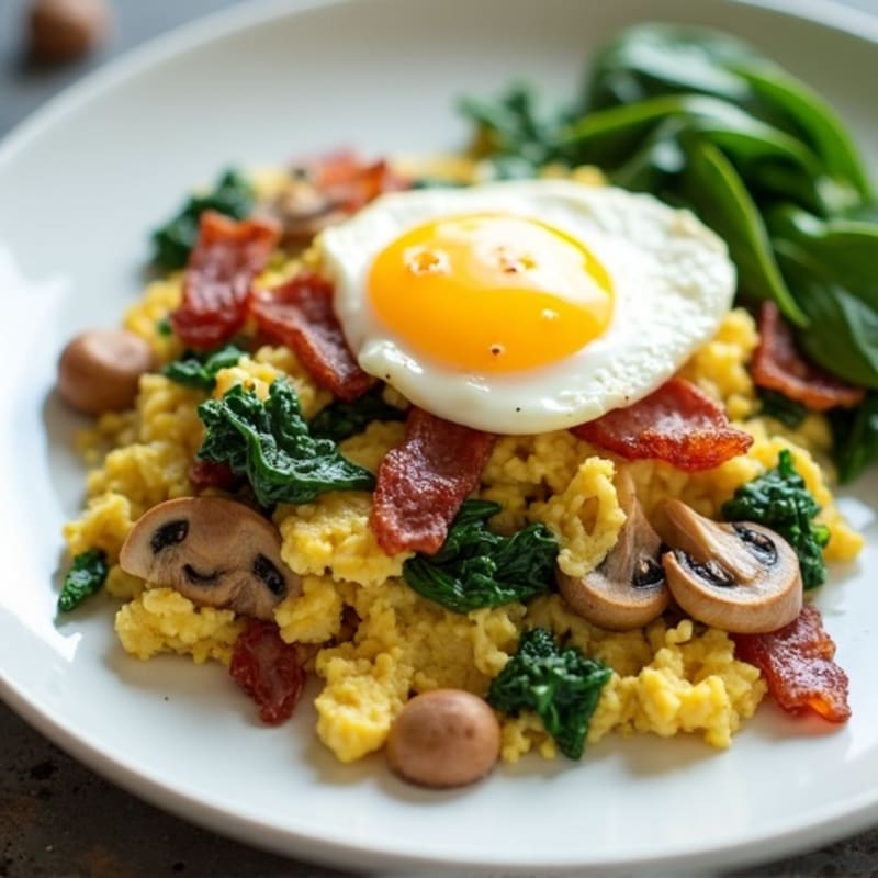 Cottage Cheese Egg Scramble with Spinach and Turkey Bacon
