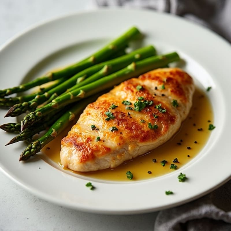 Crispy Pan-Seared Chicken Breast with Roasted Asparagus