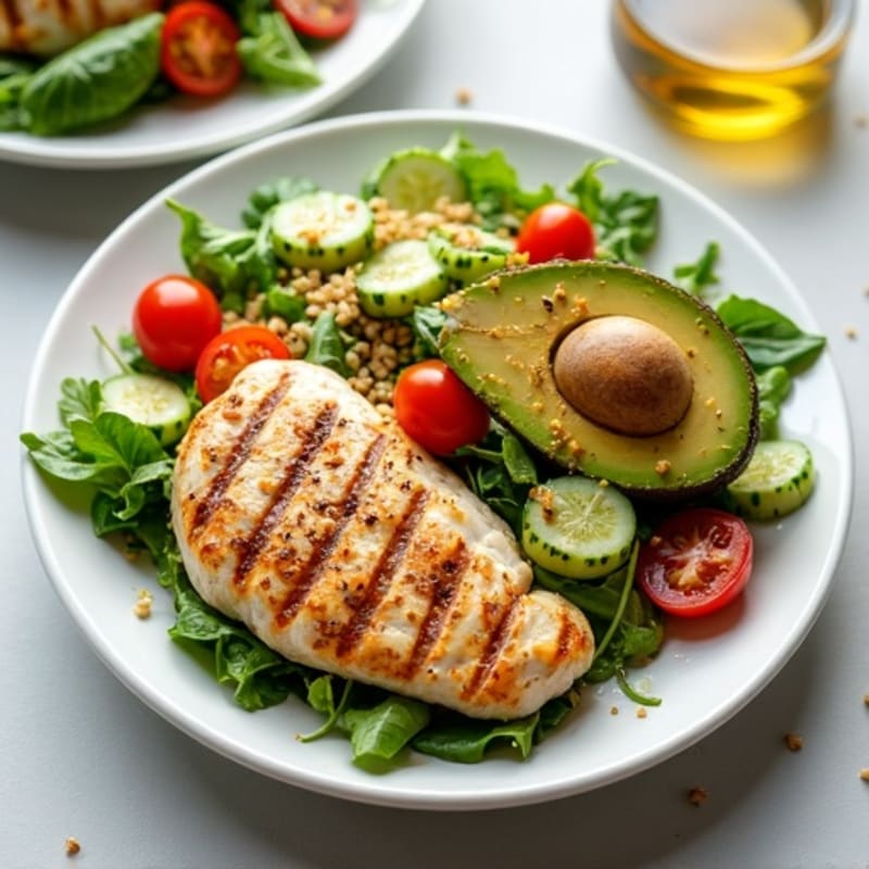 Grilled Chicken Salad with Mixed Greens and Quinoa