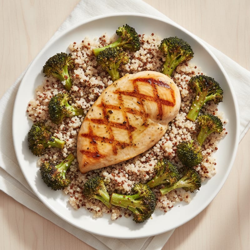 Grilled Chicken Breast with Roasted Broccoli and Quinoa