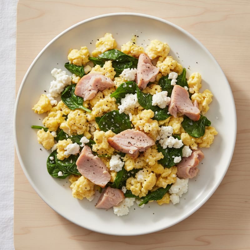 Cottage Cheese Scramble with Spinach and Smoked Turkey
