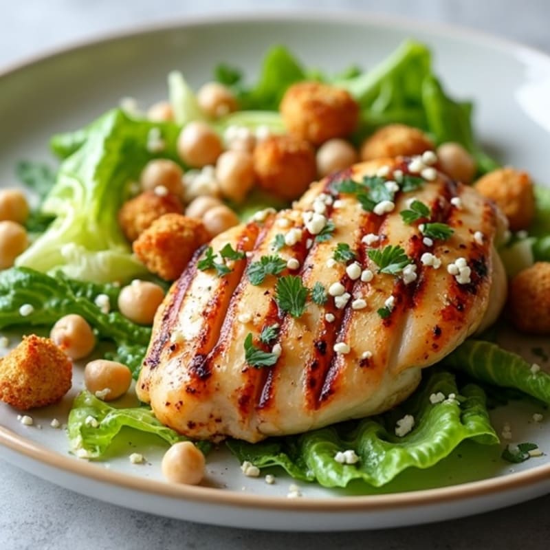 Herb-Grilled Chicken Caesar with Crispy Chickpea Croutons