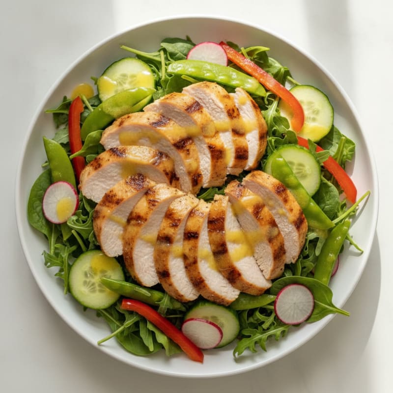 Grilled Turkey Breast Salad with Crunchy Vegetables and Lemon Vinaigrette