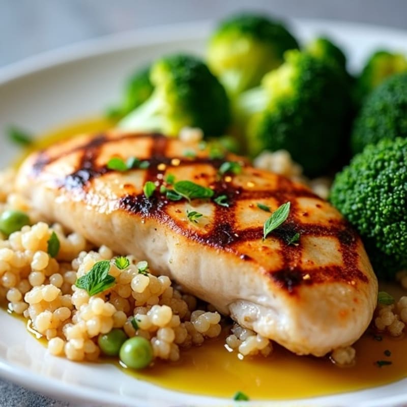 Grilled Chicken Breast with Quinoa and Steamed Broccoli
