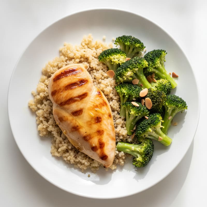 Grilled Chicken Breast with Quinoa and Steamed Broccoli