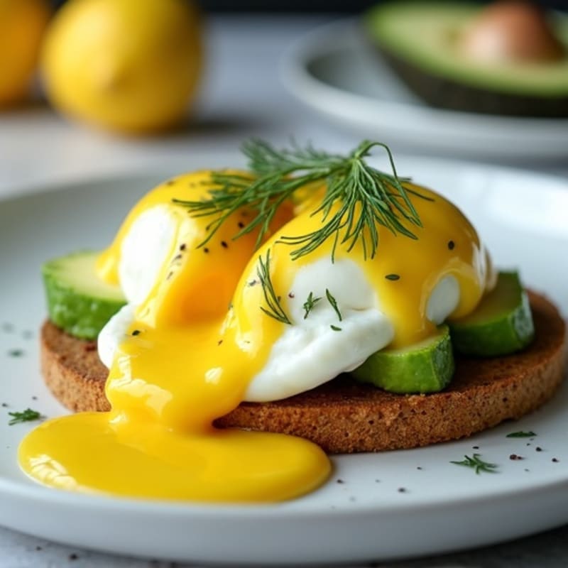 Herb-Poached Eggs with Avocado Hollandaise