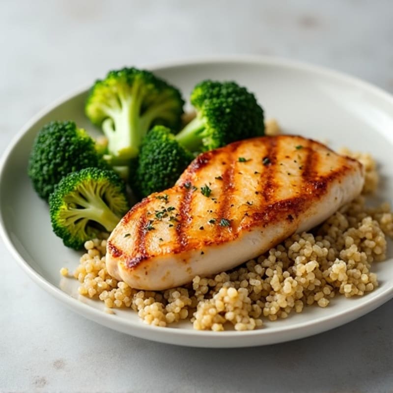 Grilled Chicken Breast with Roasted Broccoli and Quinoa