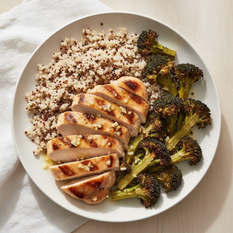 Grilled Lemon Garlic Chicken Breast with Quinoa and Roasted Broccoli