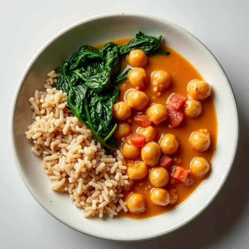 Creamy Chickpea and Spinach Stew with Brown Rice