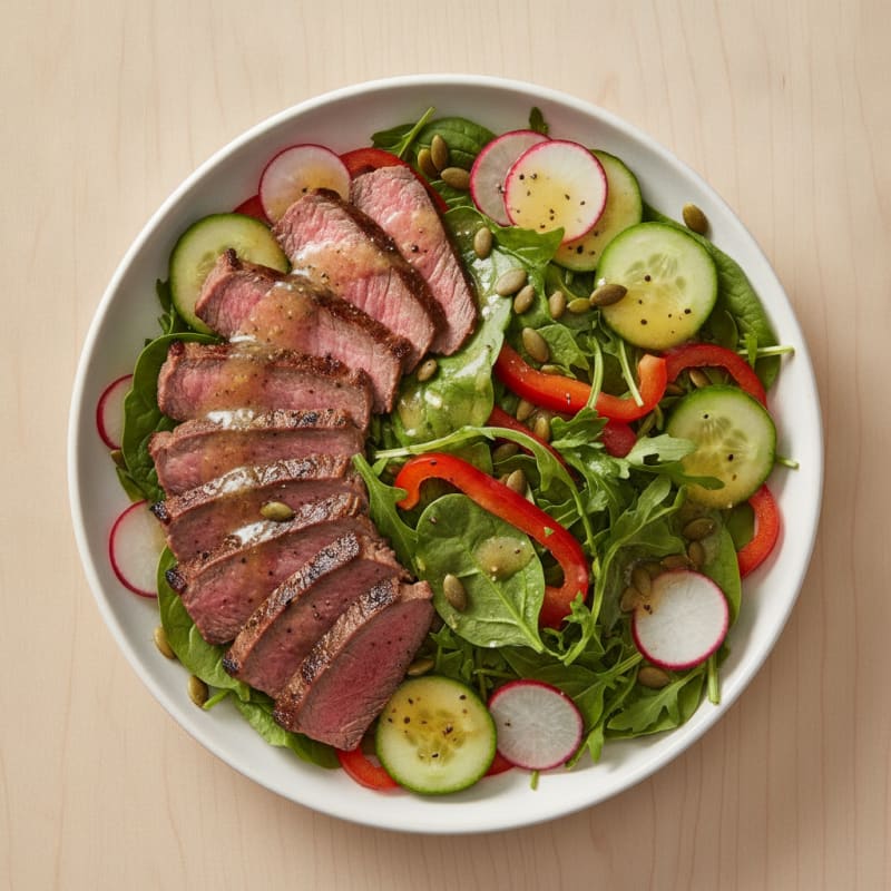 Grilled Steak Salad with Crunchy Vegetables and Lemon Vinaigrette