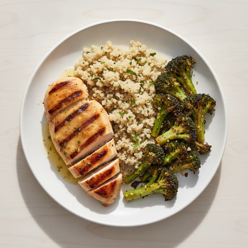 Grilled Chicken Breast with Quinoa and Roasted Broccoli