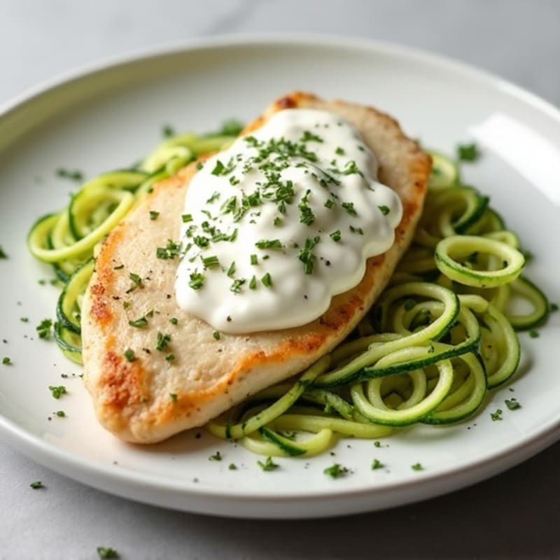 Creamy Lightened-Up Chicken Alfredo with Zucchini Noodles