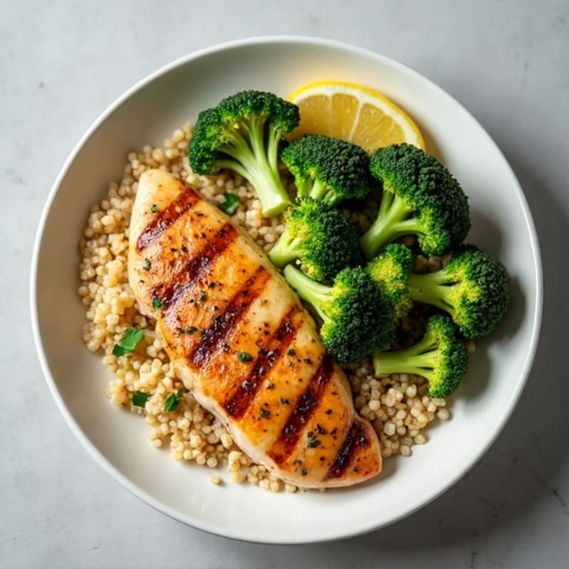 Grilled Chicken Breast with Quinoa and Roasted Broccoli