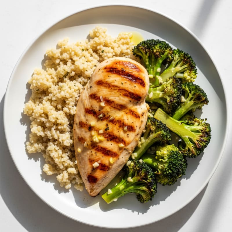Grilled Chicken Breast with Quinoa and Roasted Broccoli