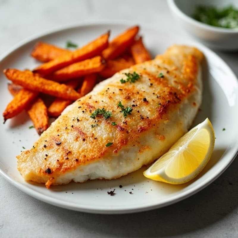 Flaky Baked White Fish with Crispy Sweet Potato Fries