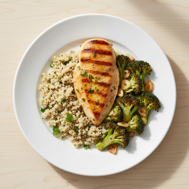 Grilled Chicken Breast with Quinoa and Roasted Broccoli