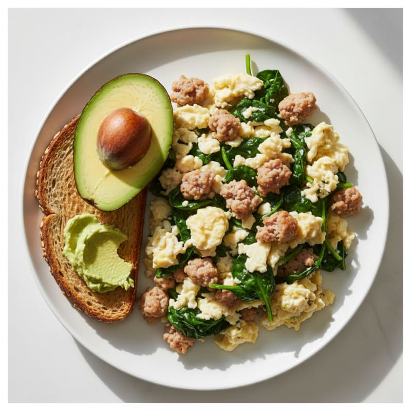 Egg White and Turkey Sausage Scramble with Spinach