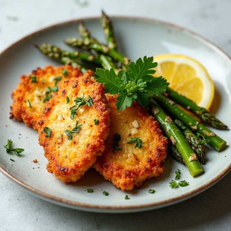 Crispy Garlic Herb Seitan with Roasted Asparagus