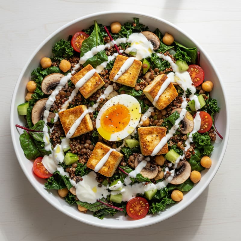 Mediterranean Tofu and Lentil Power Bowl