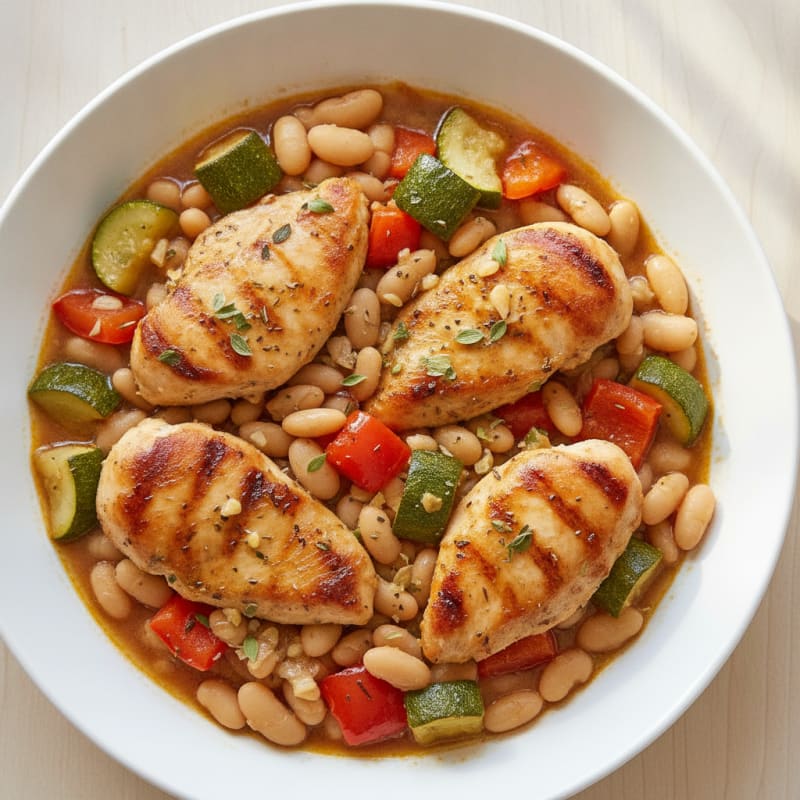 Chicken and White Bean Skillet with Roasted Vegetables