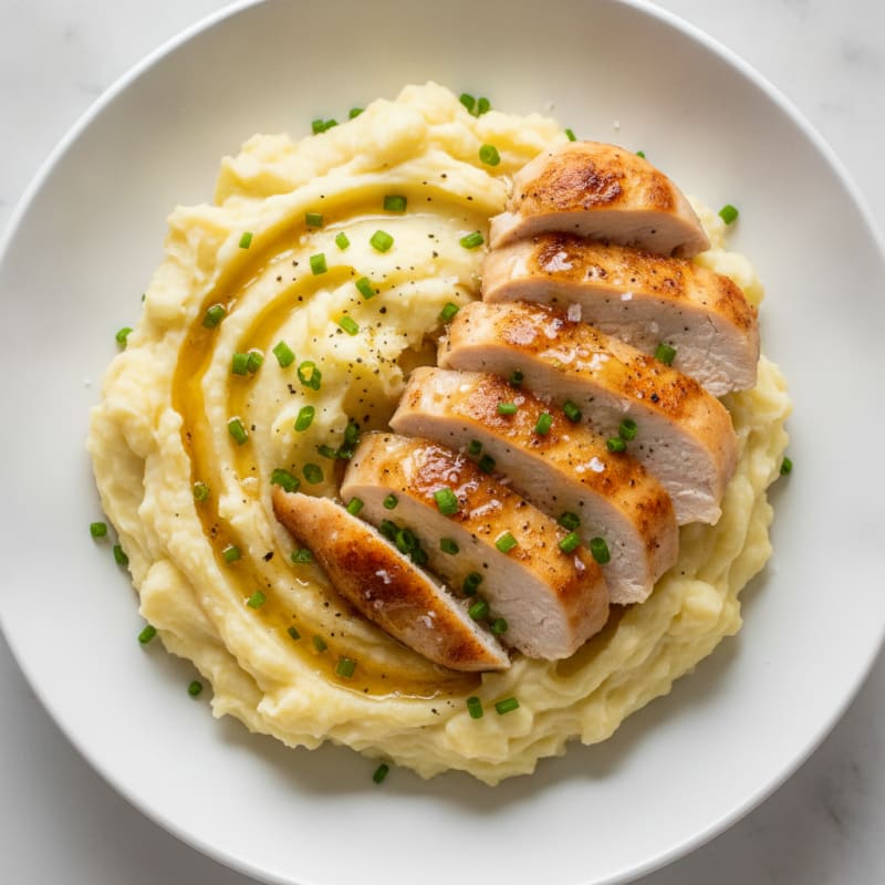Buttery Garlic Mashed Potatoes with Pan-Seared Chicken