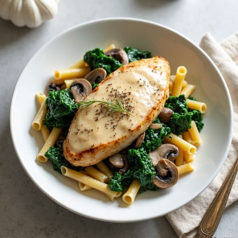 Creamy Truffle Mushroom Pasta with Sautéed Greens