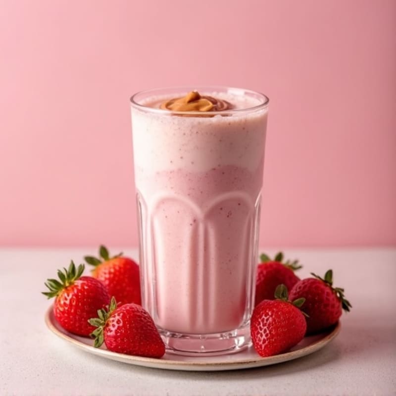 Strawberry Protein Shake with Peanut Butter and Greek Yogurt