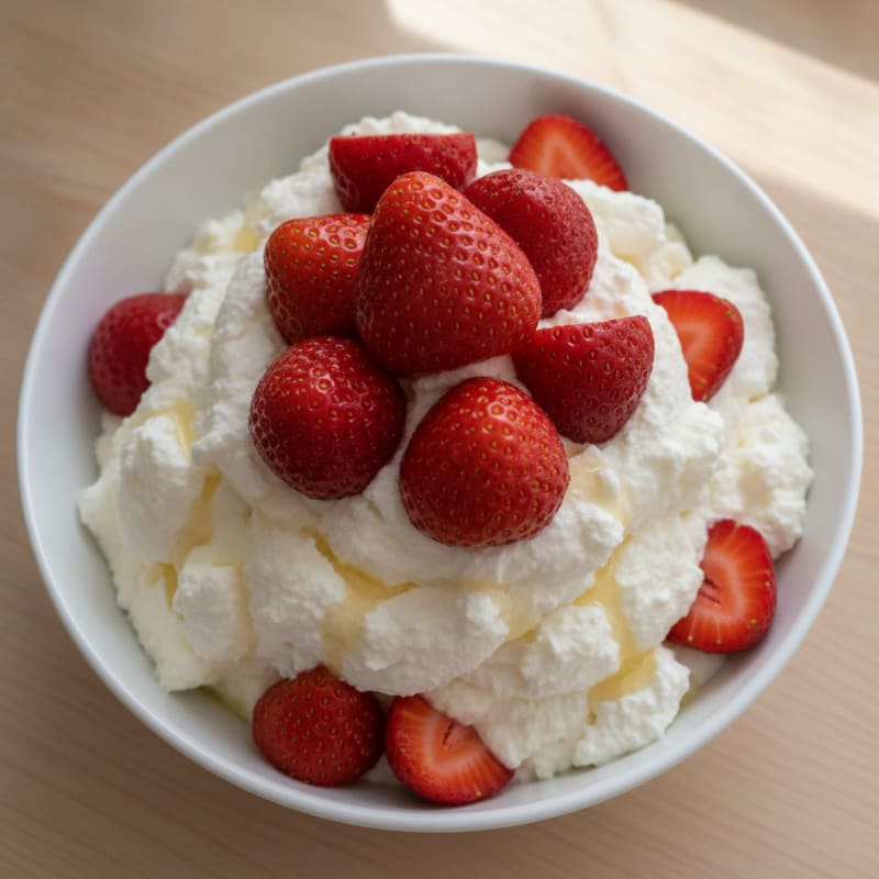 Creamy Cottage Cheese and Protein Powder Mousse with Fresh Strawberries