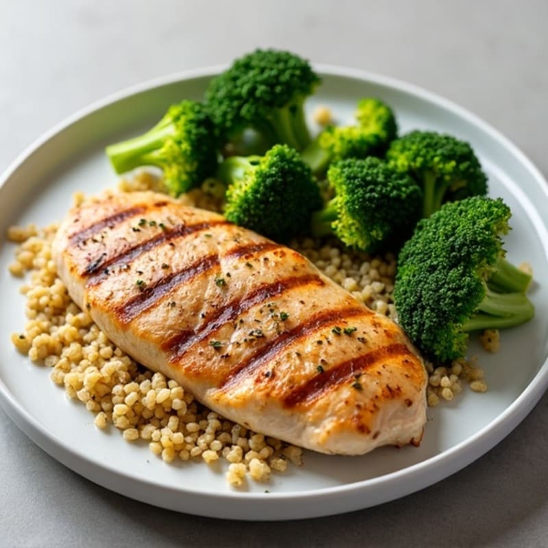 Grilled Chicken Breast with Quinoa and Roasted Broccoli