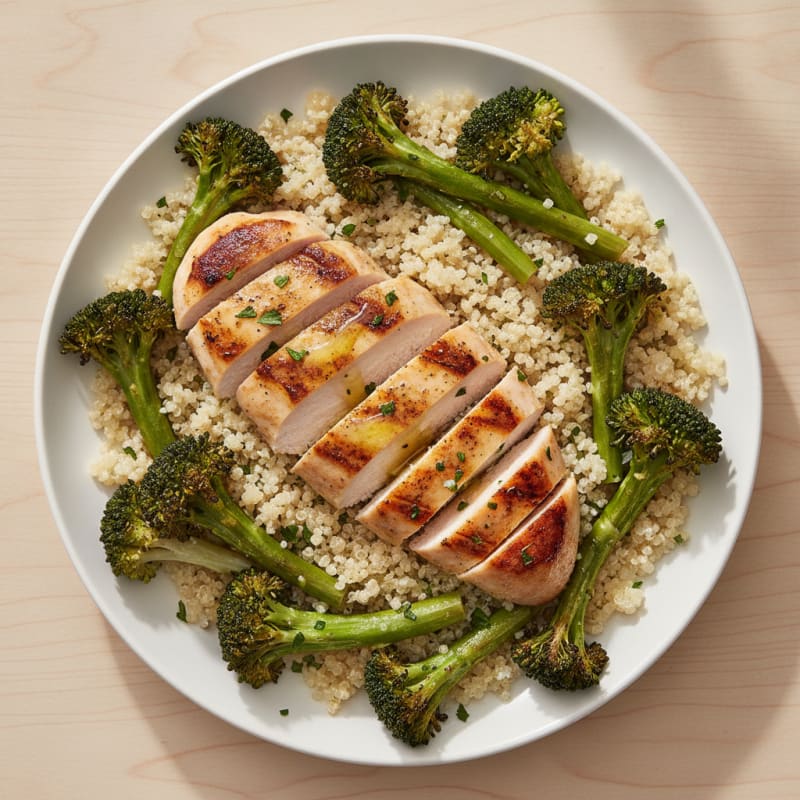 Grilled Chicken Breast with Roasted Broccoli and Quinoa