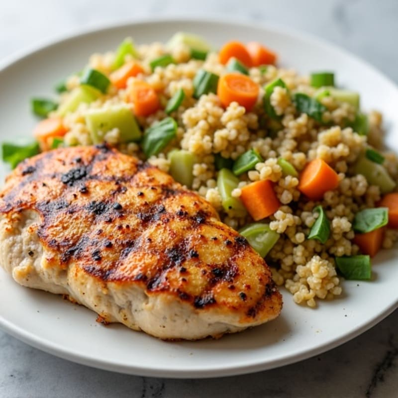 Grilled Chicken Breast with Crunchy Cabbage Slaw and Quinoa