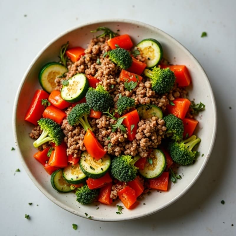 Herb-Seasoned Lean Ground Beef Skillet with Roasted Vegetables