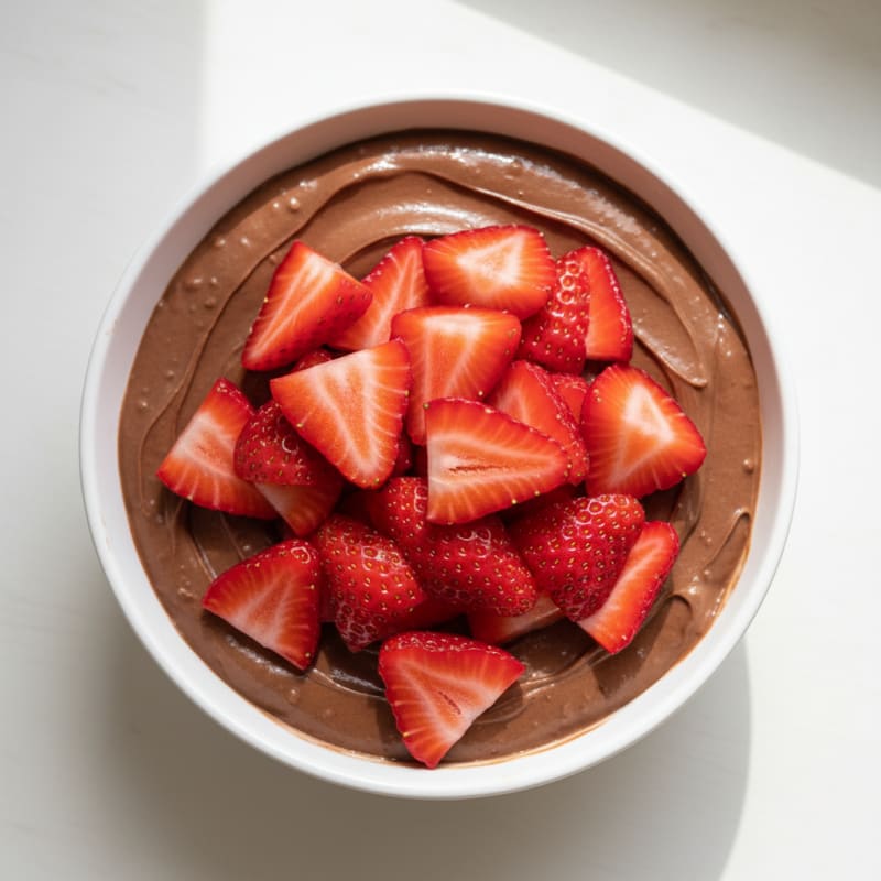 Chocolate Protein Pudding with Sliced Strawberries