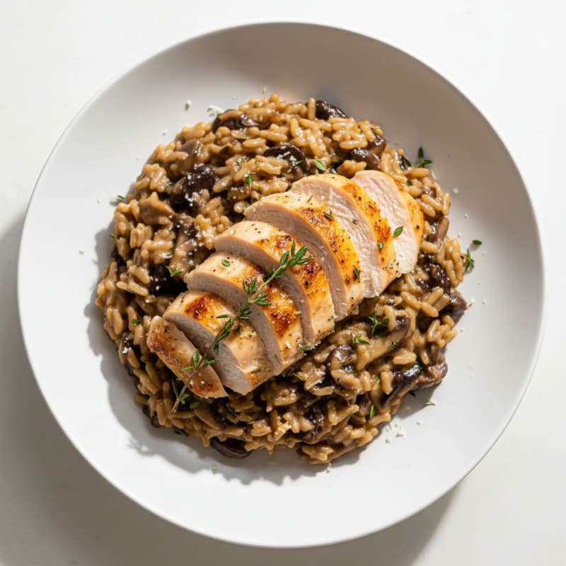 Creamy Wild Mushroom Risotto with Herbed Chicken