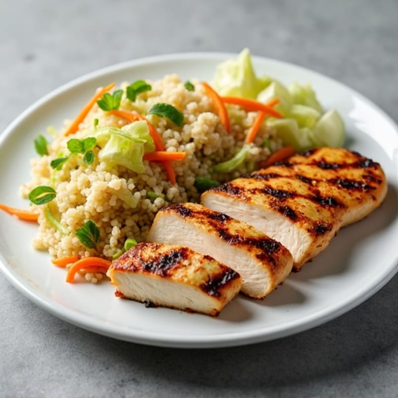 Grilled Chicken Breast with Crunchy Cabbage Slaw and Quinoa