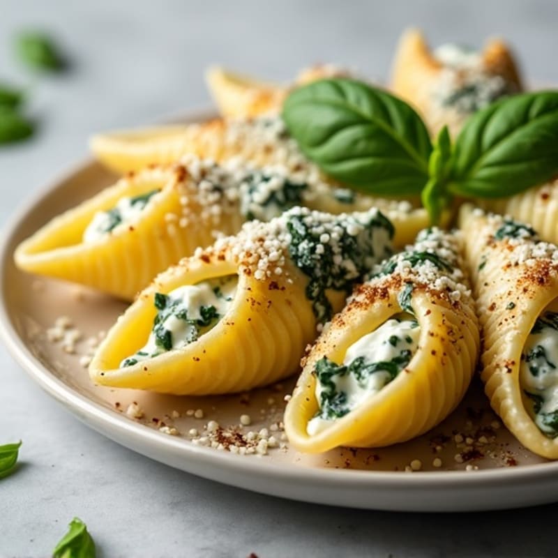 Creamy Spinach Ricotta Baked Shells