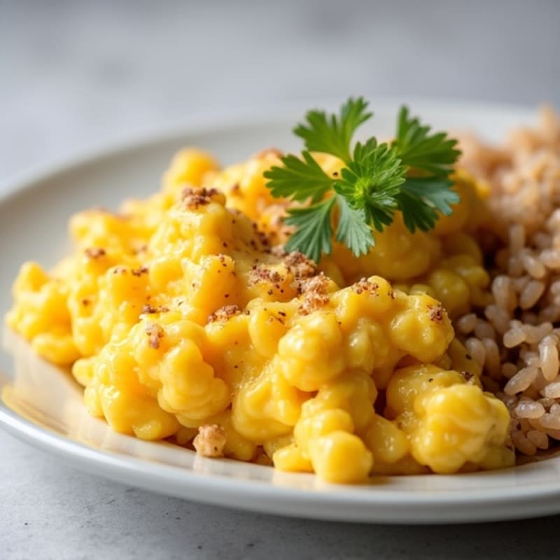 Scrambled Eggs with Chicken Breast and Brown Rice