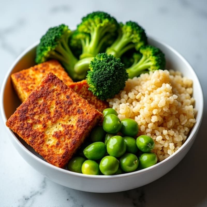Crispy Tofu and Quinoa Power Bowl with Roasted Broccoli